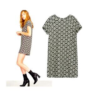 ZARA Basic Black & White Short Sleeve Geometric Print Mini Shift Dress - Size XS